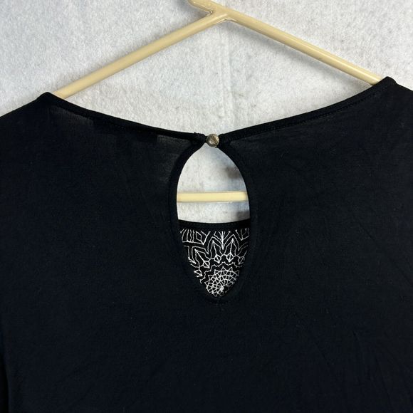 Cupio Blouse Women Medium Black Mandala Pattern Keyhole Back Flared Long Sleeve - Picture 7 of 10